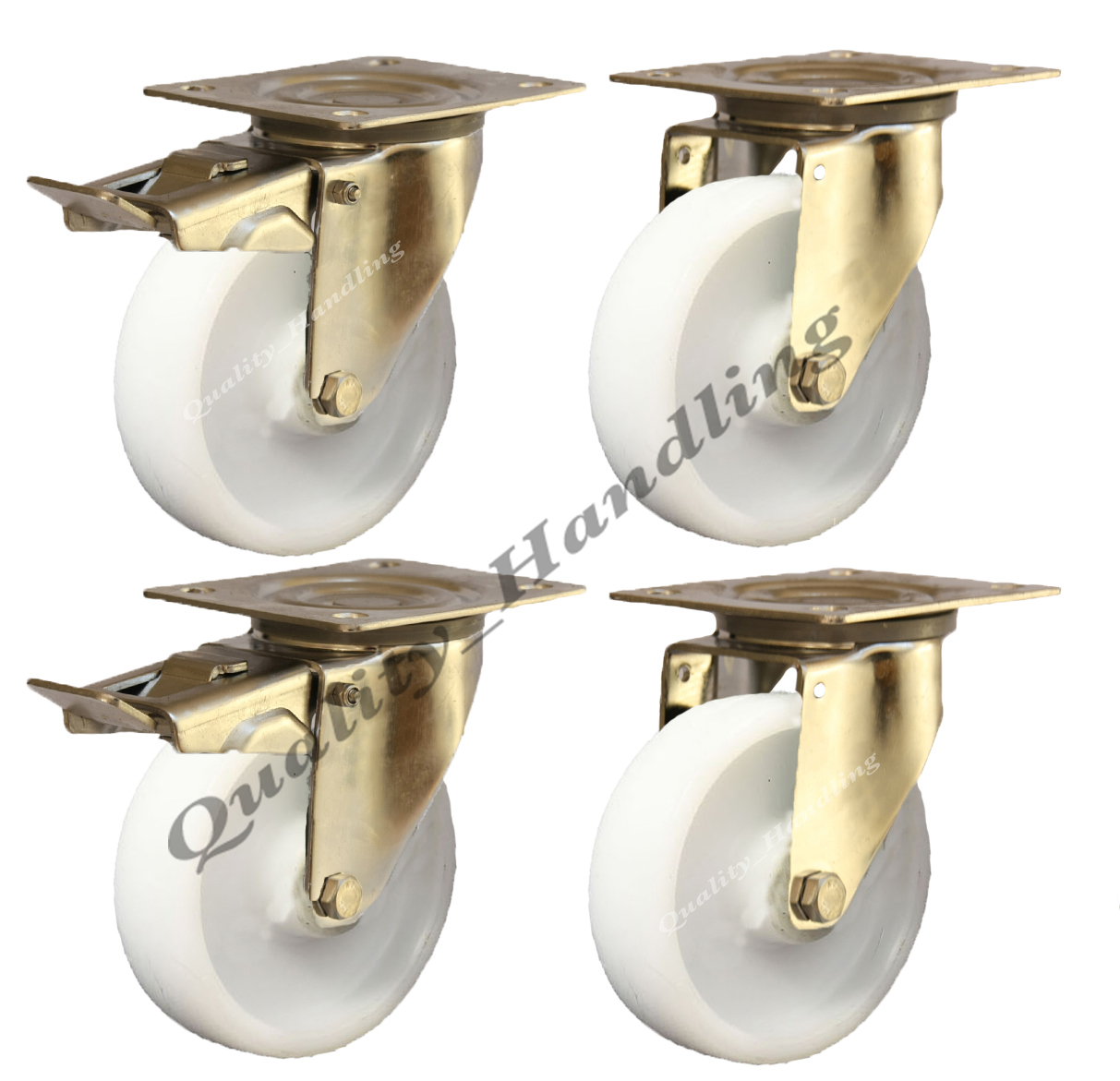 4 - 80mm stainless steel nylon swivel & braked castors 150kg each heavy duty