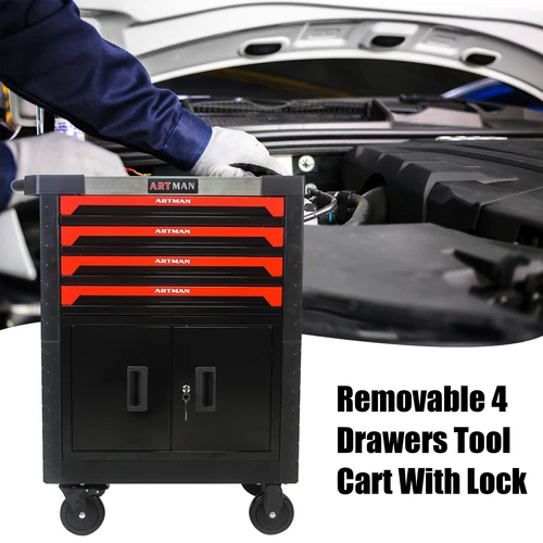 4 -Drawer Rolling Tool Chest Metal Tool Box w/Wheel Tool Cabinet Cart w/Lock - Picture 5 of 16