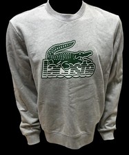 Mens Lacoste Cotton Gray Sweatshirt Size Medium 4 with Big Vinyl Lacoste Logo
