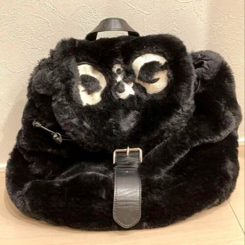 Dolce & Gabbana D&G Fur Logo Backpack Hand Bag Women Black White Genuine