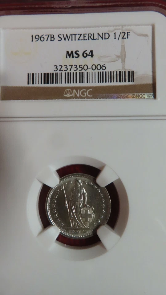 SWITZERLAND , SILVER 1/2 FRANC 1967 B - NGC MS 64 , LOOKS BETTER THEN ALLREST - Image 2 of 4