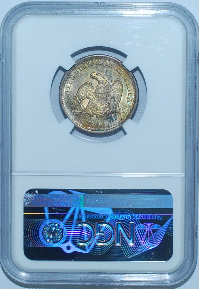 1857 O NGC MS61 Seated Liberty Quarter Great Color - Image 2 of 2