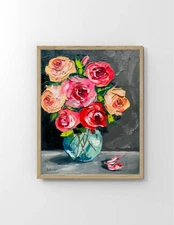 Roses Painting Original Art Flowers Impasto Roses Oil Painting