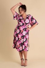 Bouquet Sabrina Dress Lady V vintage London Wrap Floral Pink Black 18 BNWT