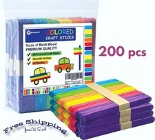 Craft Sticks Colored Wooden Craft Art Colorful Popsicle Stick Kids 4.5in 200 pcs