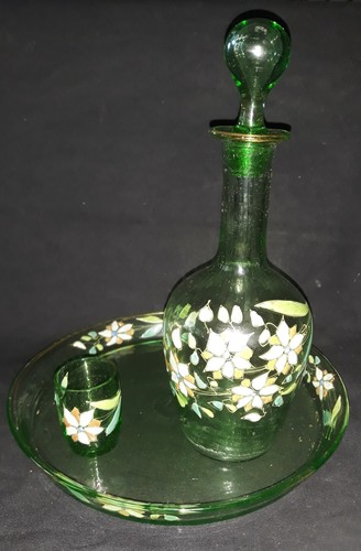 Legras Partie de service a liqueur composé d'un verre,carafe et cabochon et plat - Foto 2 di 15