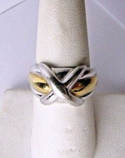 Vintage Band X Ring Sterling Silver w/ Yellow Gold Vermeil Accent Size 7