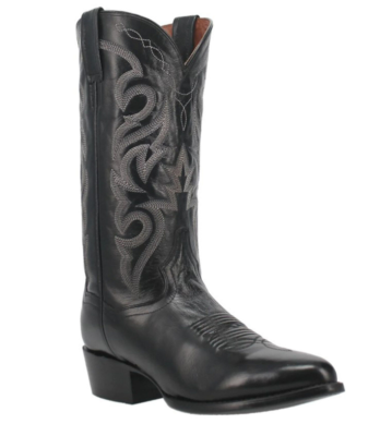 Dan Post Black Leather Western Boots with Intricate Stitching Broken-in Vintage Dan Post Black Leather Western Cowboy  main image 2