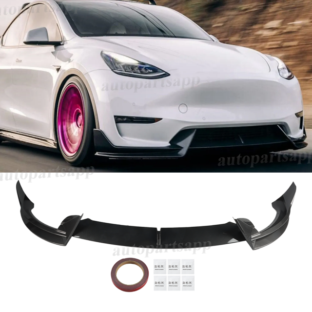 For 2020-2024 Tesla Model Y Glossy Black ABS Front Bumper Lip Spoiler Splitter