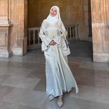 2pcs Muslim Women Open Abaya Cardigan Long Robes Sets Islamic Turkey Kimono Arab