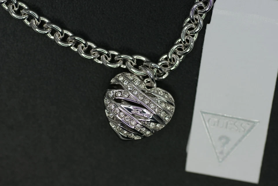 GUESS Damen Armband UBB21594 -s Armkette Herz Besatz weiß silberfarben NEU - Bild 3 von 4