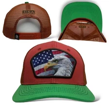 American USA Flag & Eagle Patch Snapback Trucker Hat - Yellow and White - New - 