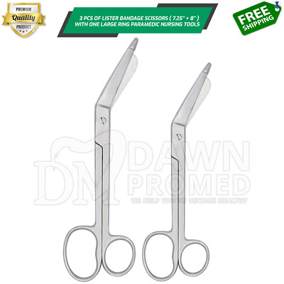 2 Lister Bandage Scissors 7.25'' + 8'' with One Large Ring Paramedic Nursing tools