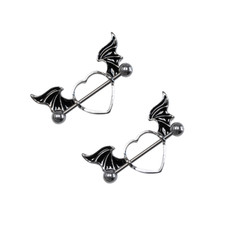 Nipple rings Barbells surgical steel Heart wings design Sold as a pair