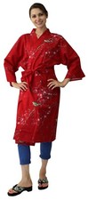 Women's Happi Coat: Kimono Robe - Plum  Bush Warbler Red