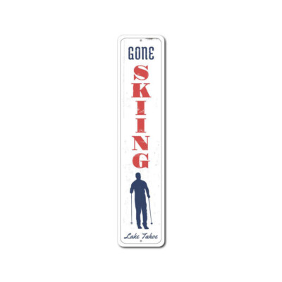 Gone Skiing Vertical Sign, Personalized Ski Location Name Metal Decor Sign