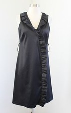 NWT Eliza J Black Satin Ruffle Trim Wrap Front Dress Size 6 Cocktail Party