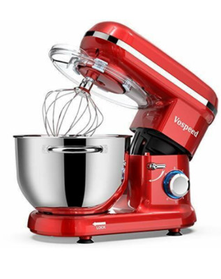 NEW Vospeed 6 Speed Tilt-Head Red Stand Mixer  W/ 3 Blades Metal Bowl & Shield