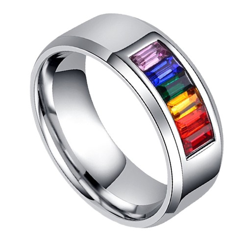 1Pc Titanium Steel Ring Stylish Pride Ring Colorful Inlaid Stylish Ring - Picture 5 of 5