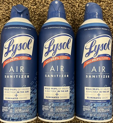 *3 CANS* Lysol AIR SANITIZER 10oz each KILLS 99.9% White Linen Scent FAST SHIP