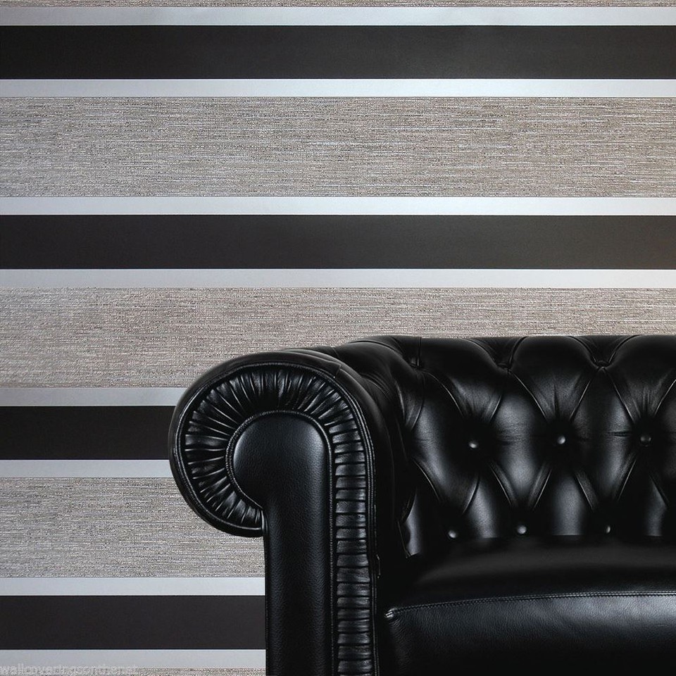 STRIPE WALLPAPER ROLLS BLACK / SILVER E87519 METALLIC eBay