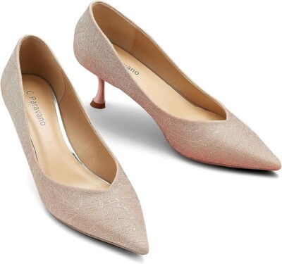 C Paravano Low Designer Heels Paravano Pointed Toe Beige Leather