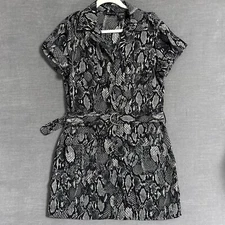 Vintage NY Co Dress L Black Gray Snakeskin Safari 90s y2k Animal Career Work