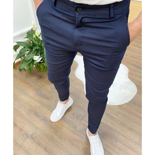 Mens Slim Fit Casual Work Pants Skinny Stretch Business Office Formal Trousers - Picture 22 of 33
