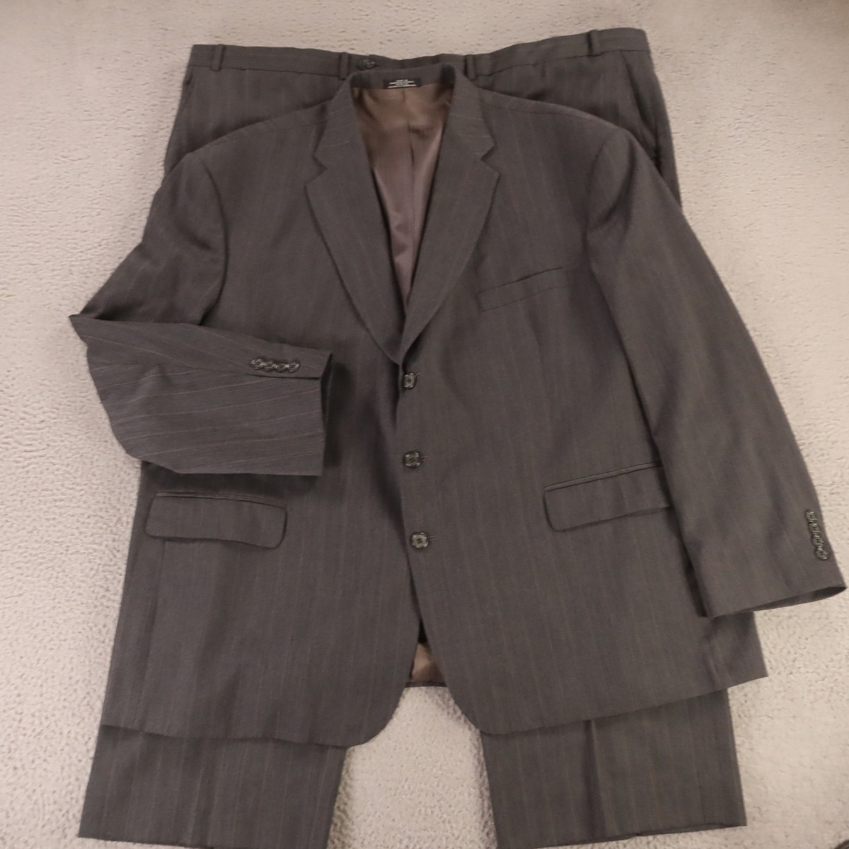 VINTAGE Suit 3XL Gray Wide Pinstripe Narrow Herringbone 100% Wool