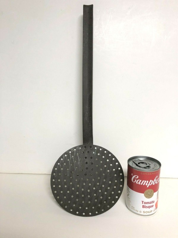 Antique Primitive Large Long 19 1/2 " Skimmer Slotted Ladle