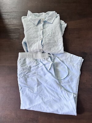 Cotton U.S.A Set 2 Pcs  Ladies  Pants / Blouse Baby Blue Sz XL