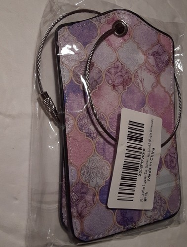 Luggage Tag Leather Pink , Purple And White Colors Bohemian Pattern 2 Tag Pack - Picture 4 of 9