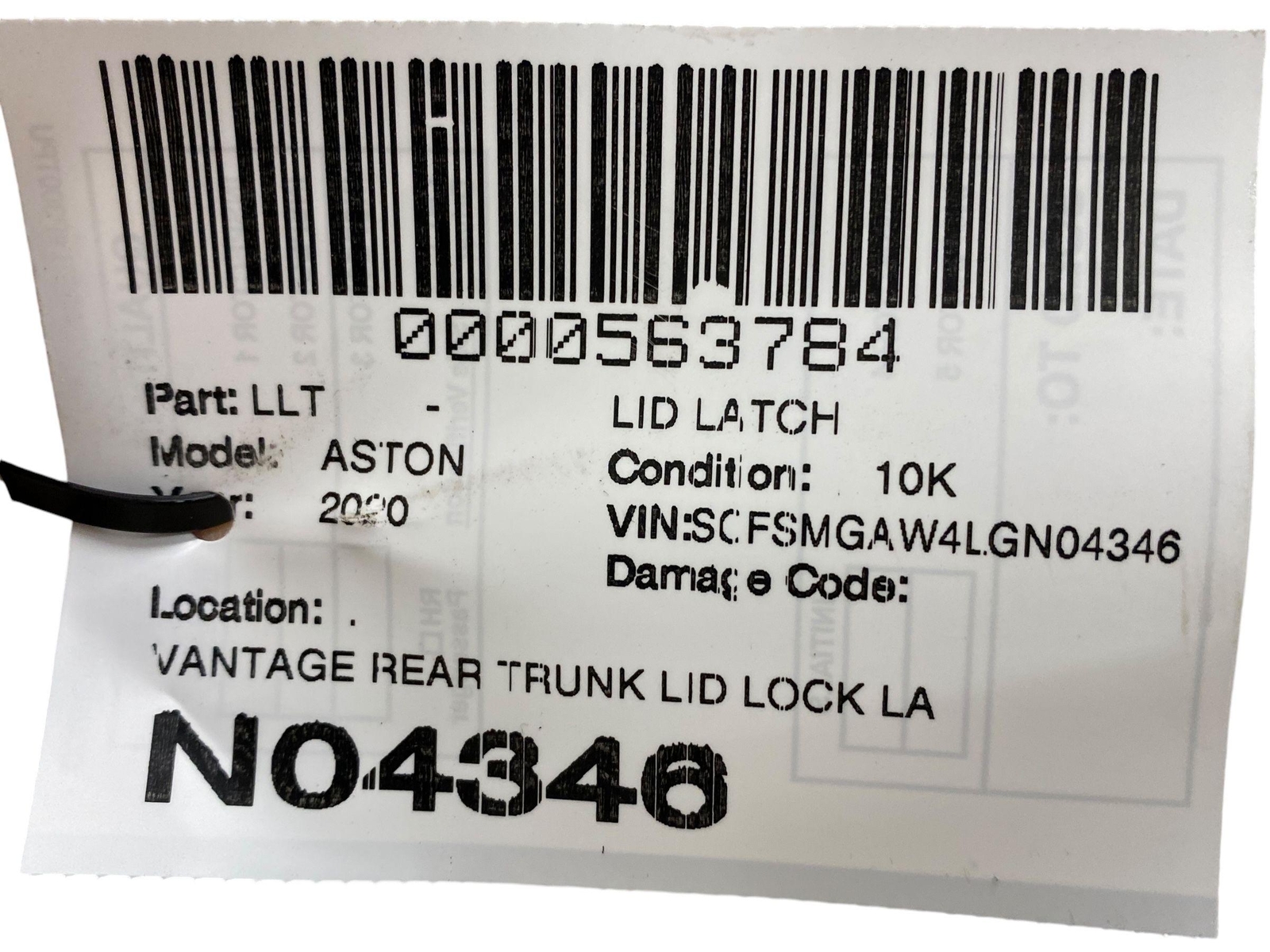 2019 - 2023 ASTON MARTIN VANTAGE REAR TRUNK LID LOCK LATCH ACTUATOR BRACKET OEM