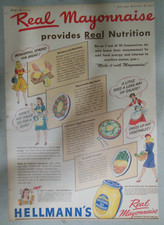Hellmann's Real Mayonnaise Ad: Real Mayonnaise from 1943 Size 11 x 15 inches