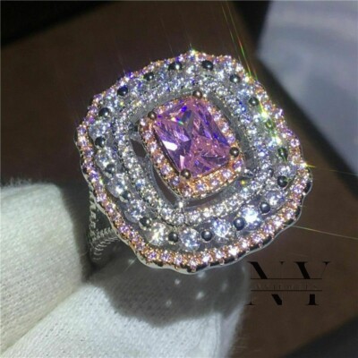 Solid 14K White Gold Simulated Diamond Split Shank Engagement Ring 4 CT Radiant