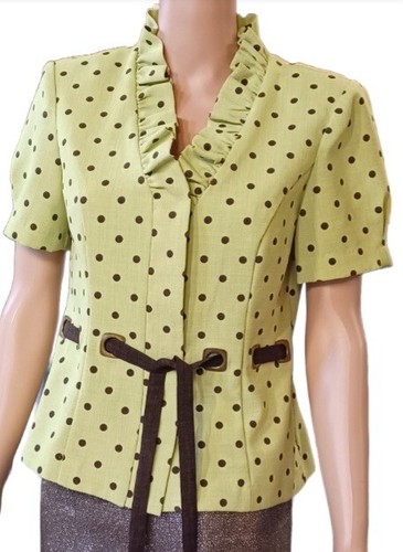 R&K Originals Women's Blouse Petite Size 6P Light Green Short Sleeve Polka Dot - Picture 2 of 10