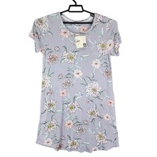 Womens Anne Klein Shirt Dress Short Sleeve Crew Neck purple Floral Size S