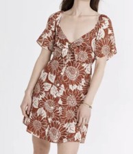 Madewell Silk Tie Front Sunflower Mini Dress Women’s Size 00 In Rust