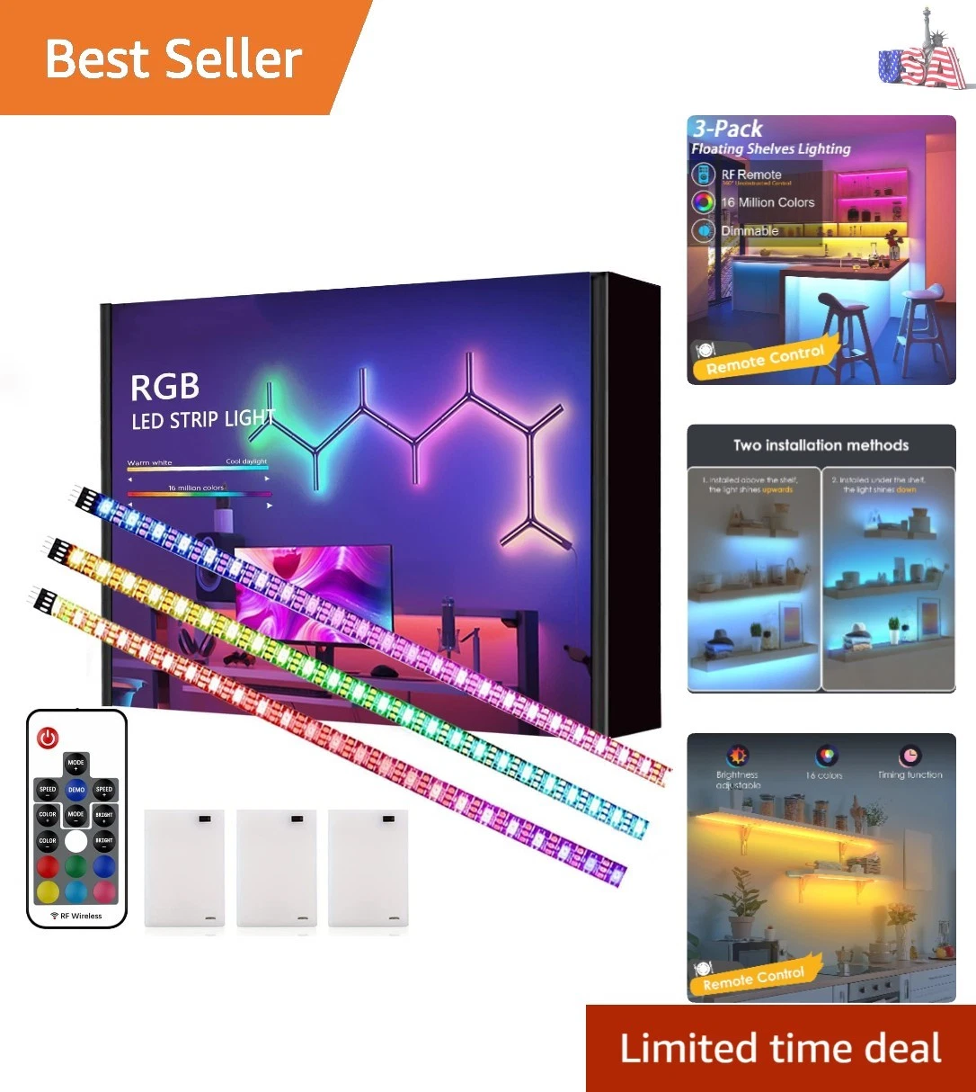 Battery Powered LED Strip Lights, Wireless RGB LED Strip Lights with 24 Keys ...