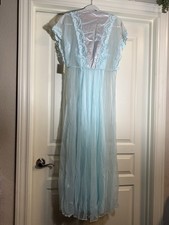 NWT VTG 60s JCPenney Aqua Sheer Peignor Set Sheer Lace Robe Nightgown NO BELT