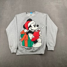 Disney Mickey Mouse Christmas Santa Hat Cocoa Gray Sweatshirt Small AT22107