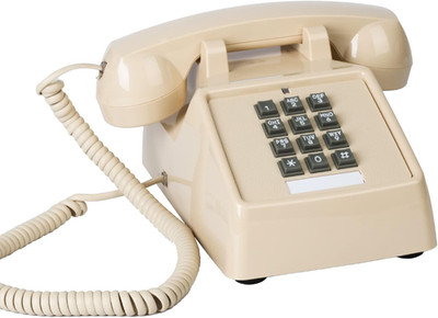 Vintage Corded Desk Phone with Ringer Control - Retro Beige Design