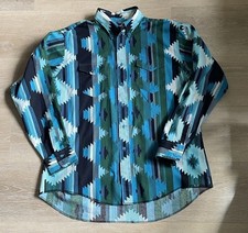 Vintage WRANGLER 90s Y2K Brushpopper Western Button Up Shirt Green Blue Cowboy