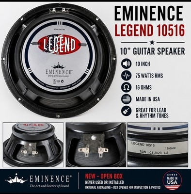 Eminence Legend 10516 10'' Guitar Speaker 75W 16 Ohm Made in USA Open Box
