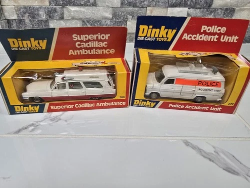 Vintage Dinky #288 Superior Cadillac Ambulance &272 police Accident Unit