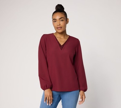 Belle by Kim Gravel Jingle Belles Dazzling Popover Blouse Zinfandel L New