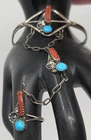 Vintage Native American Sterling Silver & Turquoise Coral Slave Bracelet Ring