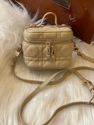 Dior Lady Dior Vanity Case Beige Cannage Lambskin Gold HW w/ Chip 40 MA