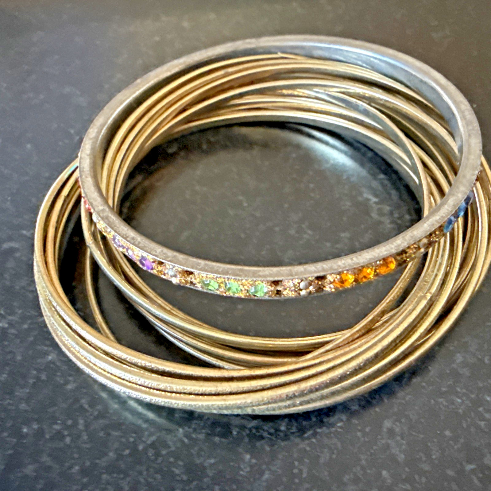 VTG BRACELETS BANGLES Stack Set 13 GOLD RHINESTON… - image 12