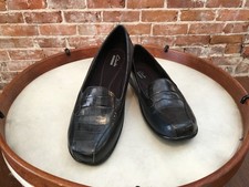 Clarks Loafer Women's 7.5 Bayou Black Leather  Croc Embossed Shoe Flats Sale